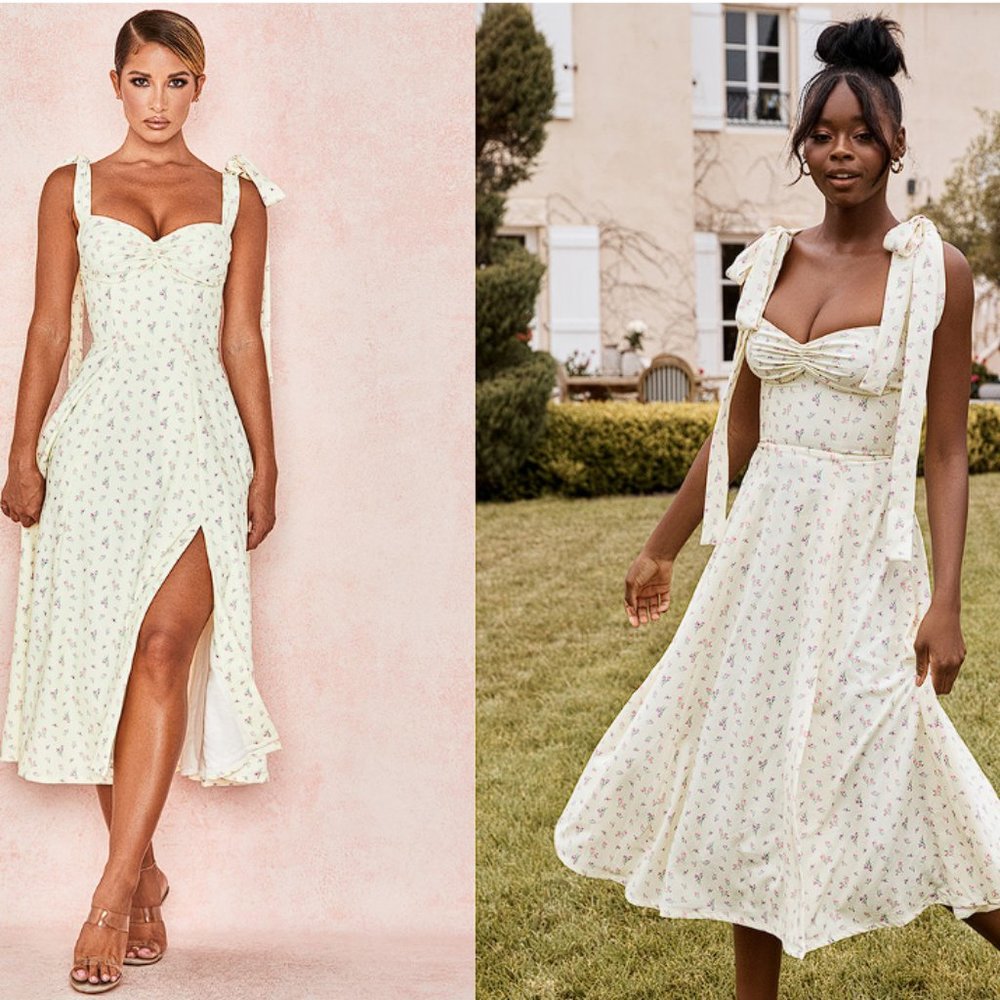 House of CB 'Alicia' Lemon Floral Print Midi Sundress NWOT